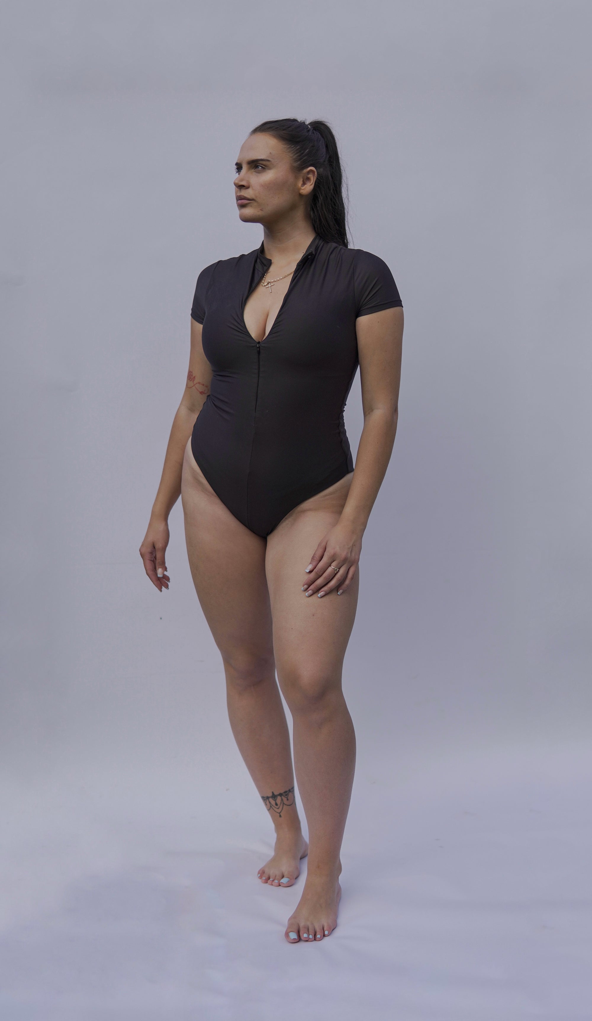 Short Sleeve Collared Shapewear Swimsuit